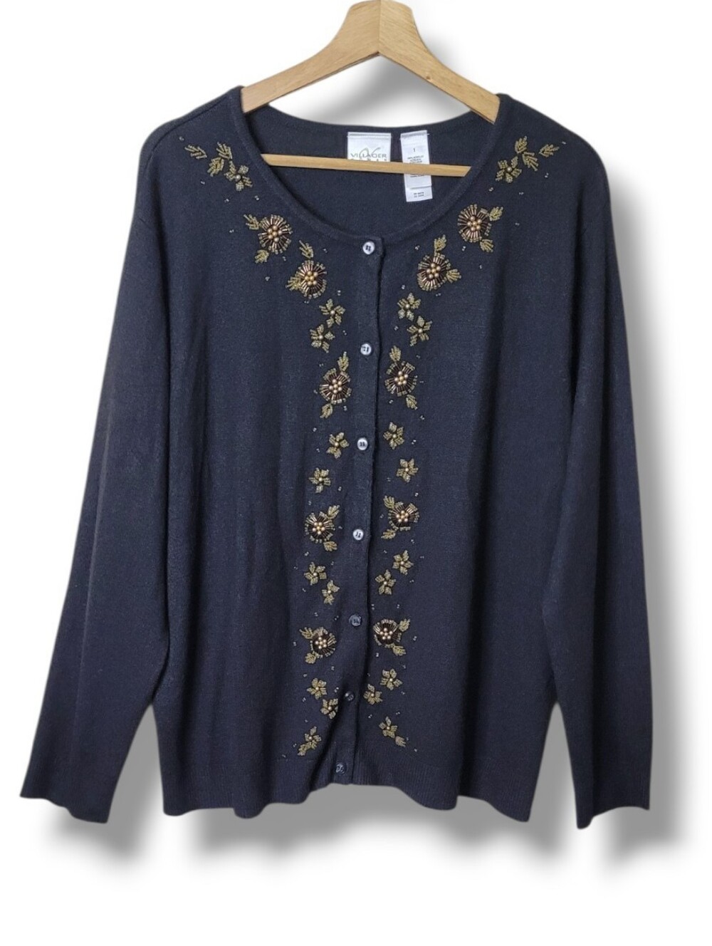 Vintage Villager Black Beaded Cardigan Sweater